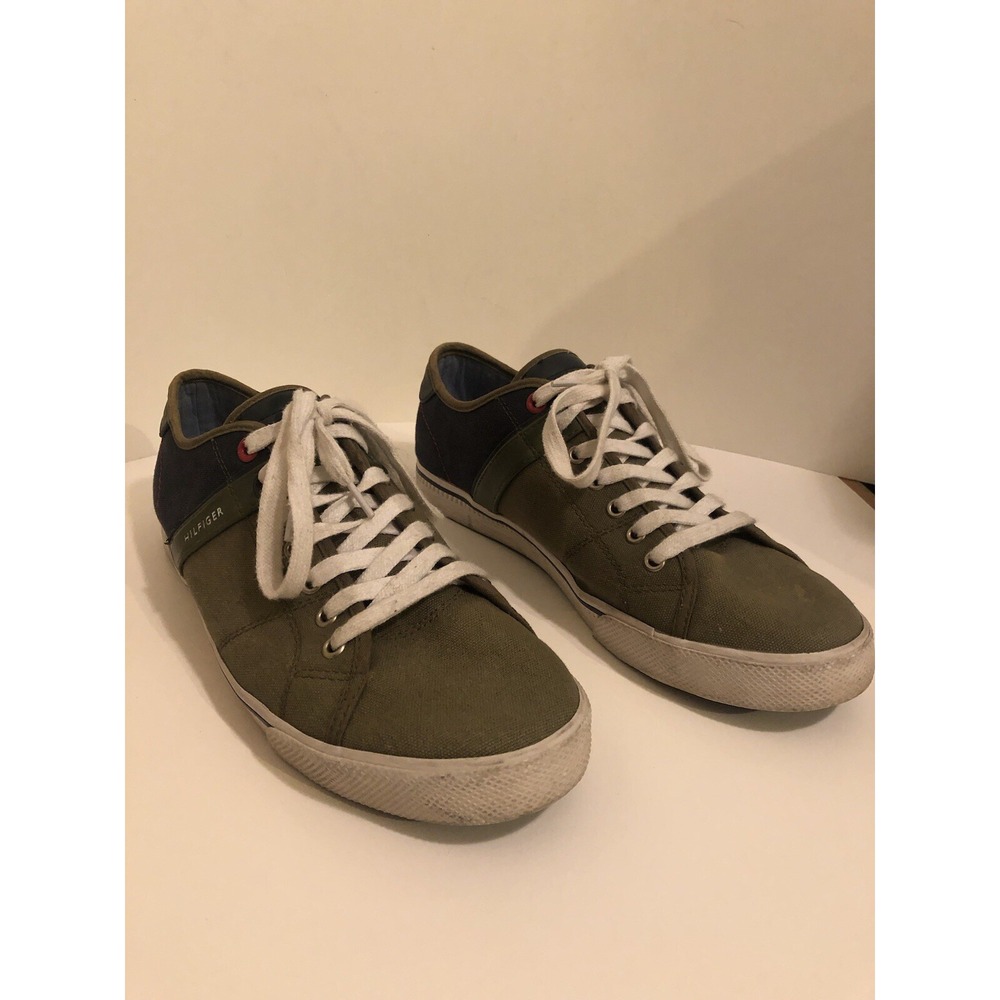 Tommy Hilfiger AMROAMER Shoes Olive Green Navy Low Top Men's US Size 12 Canvas